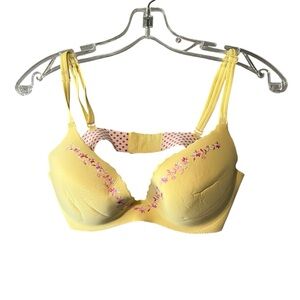 Victoria’s Secret 36C Secret Embrace Push Up Bra Yellow Floral Pink